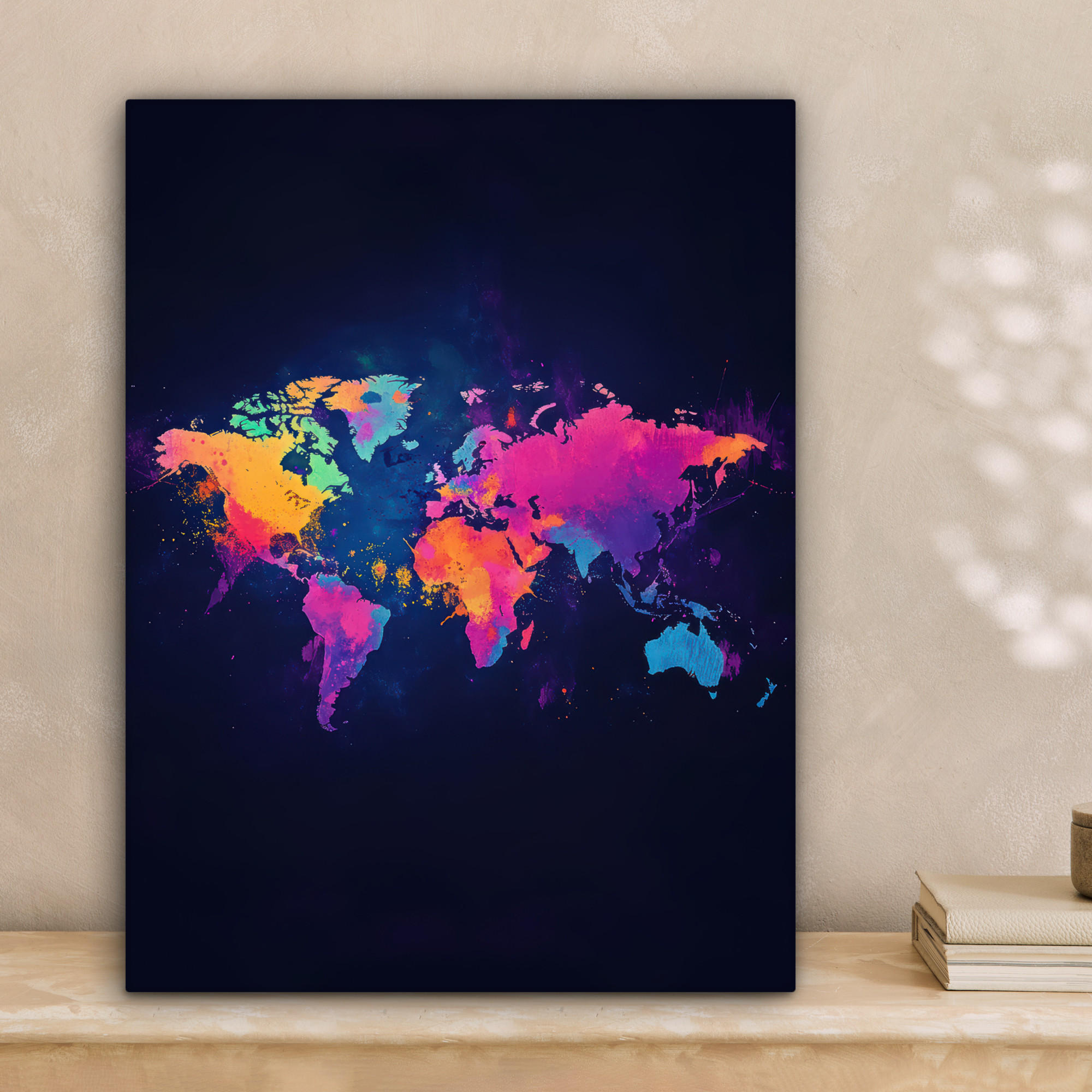 LEINWANDBILD Weltkarte - Bunt - Graffiti 30x40 cm - Multicolor, Textil (30/40cm) - MuchoWow