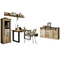 BÜROMÖBEL-SET Set, Used Wood hell, anthrazit, mit Aktenregal, Kommode Wandregal - Eichefarben/Anthrazit, Holzwerkstoff/Metall (60/377/200cm)