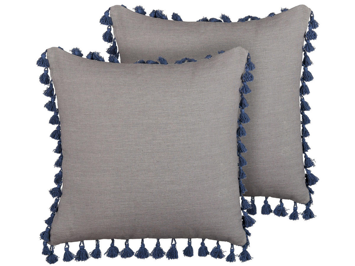 DEKOKISSEN 2er-Set Grau 45/45 cm Carpinus - Grau, Naturmaterialen/Textil (45/45cm) - Beliani