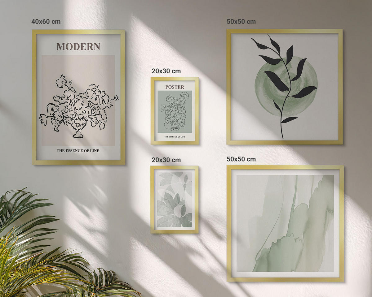 BILDER SET 5er Set - 50x50 cm & 20x30 cm & 40x60 cm Goldrahmen - Blumen in einer modernen Vase - Goldfarben, Kunststoff (40/60cm) - TULUP