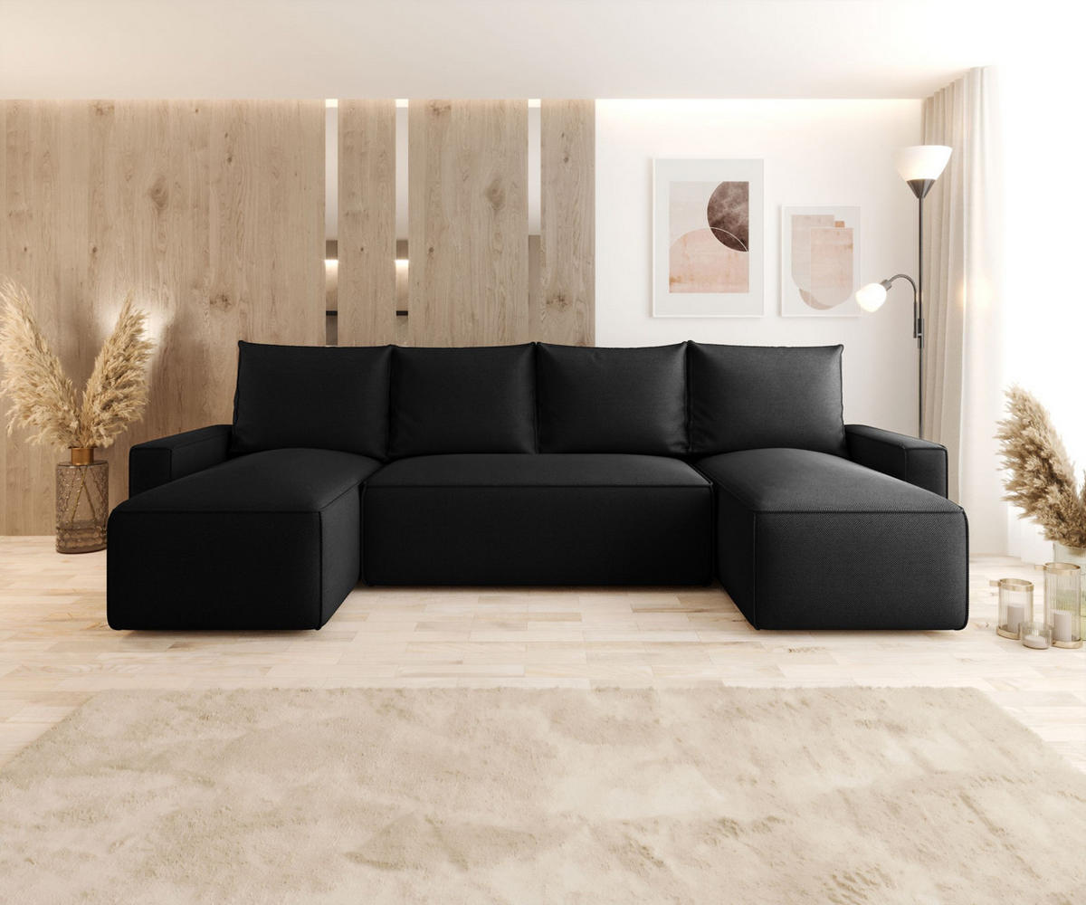 WOHNLANDSCHAFT mit Schlaffunktion SAVIO U Curio 99 - Schwarz, Textil (300/75/140cm) - Bedante