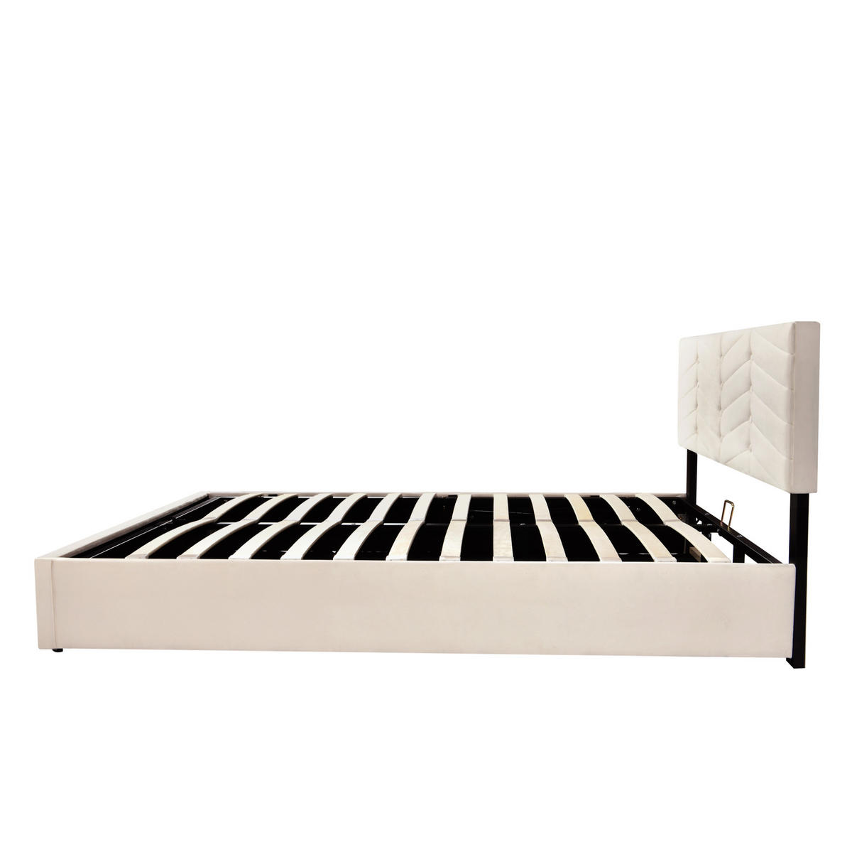 OBLAZINJENA postelja 140/200 cm z nastavljivim vzglavjem, letvenim dnom in žametno prevleko, Bež - bež, tekstil (140/200cm) - Redom