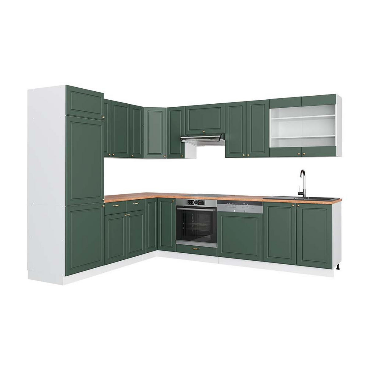 ECKKÜCHE Fame-Line Grün-Gold Landhaus/Weiß 227 x 287 cm, AP Eiche - Weiß/Grün, Holzwerkstoff (287/81.6/60cm) - Vicco