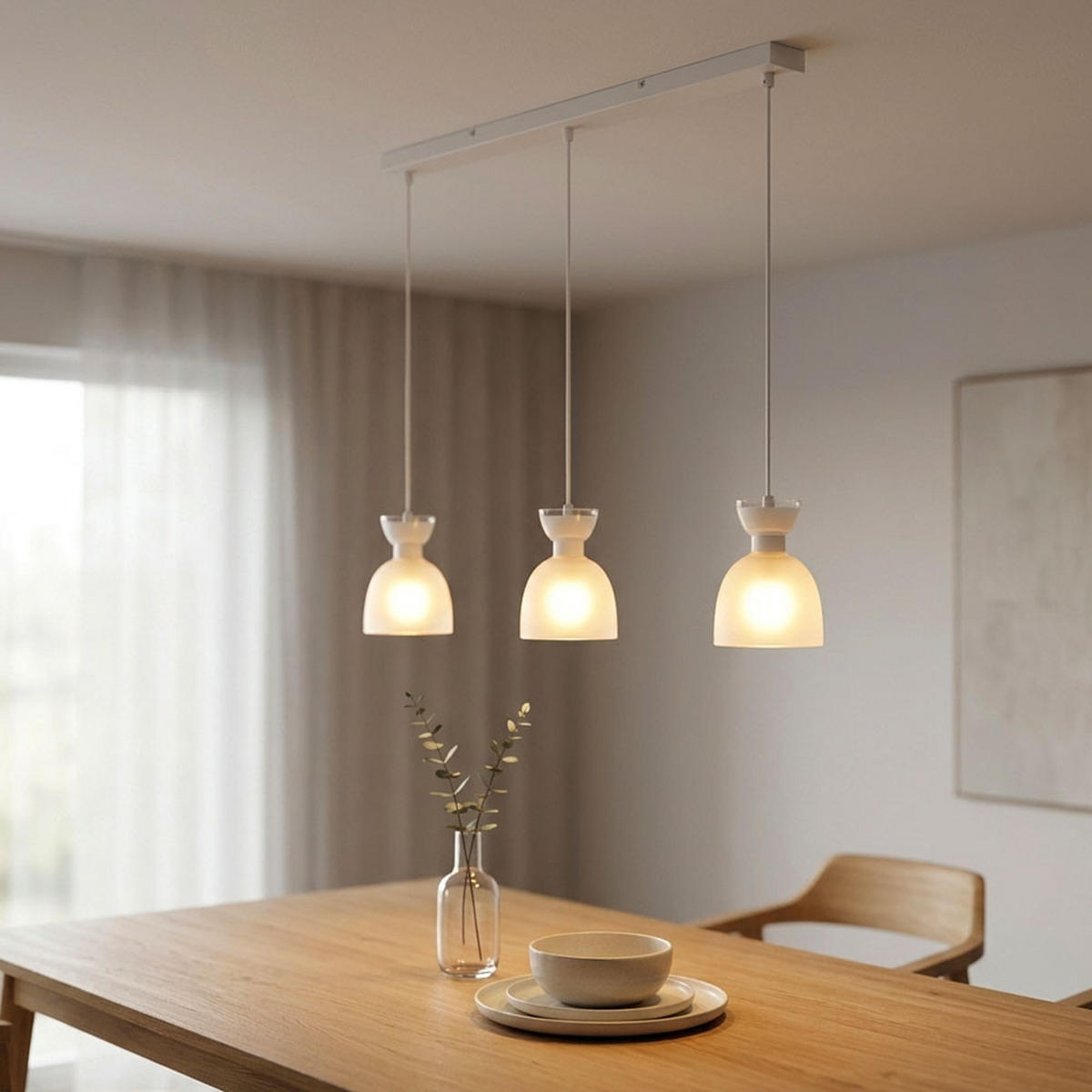 LED PENDELLEUCHTE MASSEY Metall Weiß 3-flammig - Weiß, Glas (65/13/120cm) - Globo Lighting