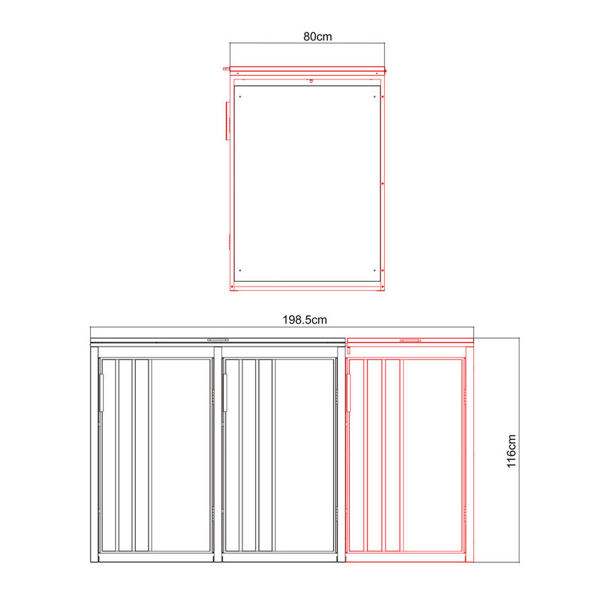 MÜLLTONNENBOX KANTO - 3x 240L - Anthrazit, Metall (198/116/80cm)