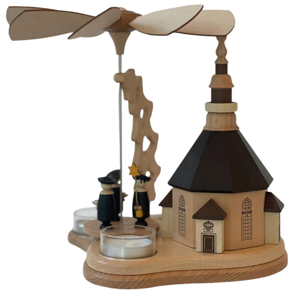 PYRAMIDE Pyramide Seiffner Kirche für 3 Teelichter 19/19/23 cm - Multicolor, Holz (19/23/19cm)