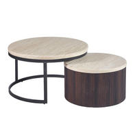 COUCHTISCH-SET "Montano" – 2-teiliges Lounge-Set in edler Travertin-Optik - Beige/Braun, Keramik (80/80/60cm) - alesvelt