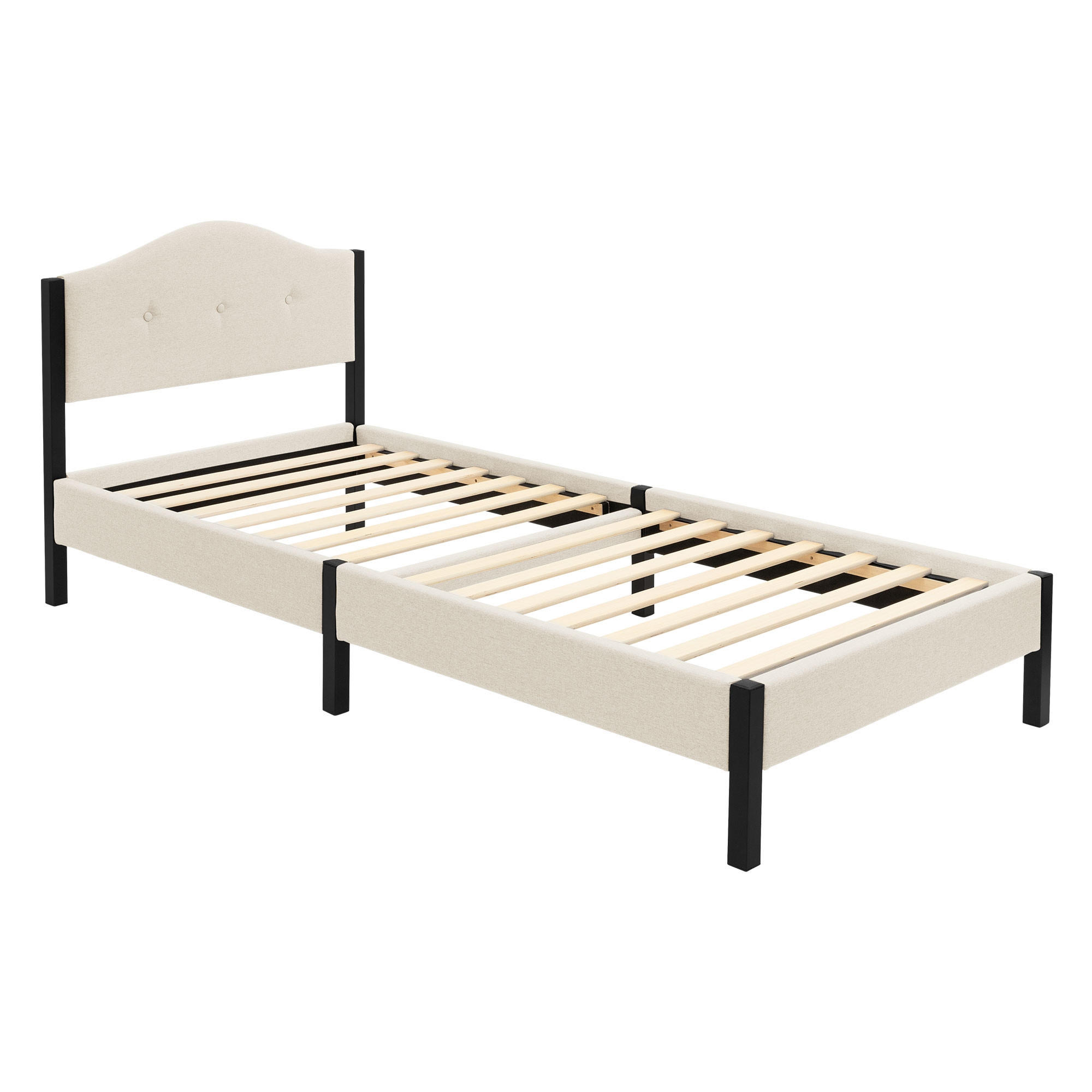 ML-DESIGN ČALOUNĚNÁ postel 90x200 cm, béžová, s roštem a lněným potahem