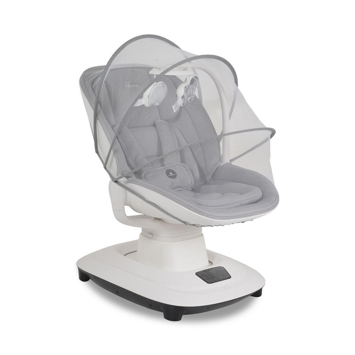 BABYWIPPE Hera hellgrau App-Steuerung, 360° drehbar, Moskitonetz, 5-Punkt-Gurt, 5 Stufen - Silberfarben, Metall - Cangaroo
