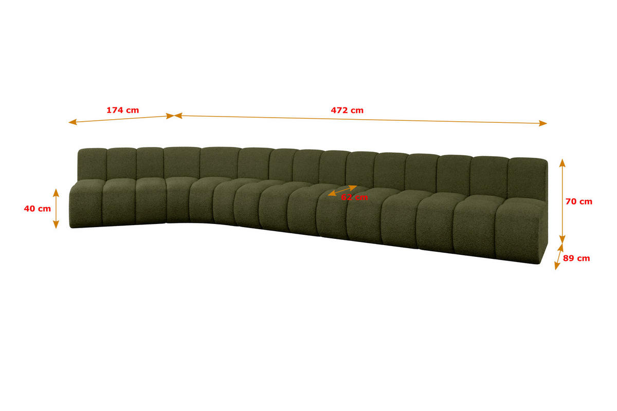 ECKSOFA modulares Sofa Montra-L3 - 472x174x70 cm Grün - Grün, Holzwerkstoff/Textil (472/174cm) - ALTDECOR