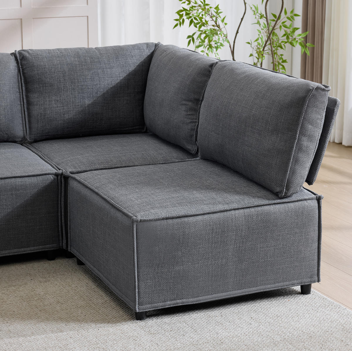 ECKSOFA 308/152/77 cm dunkelgrau aus Stoff und Sperrholz, zum Gästebett umbaubar - Dunkelgrau, Textil (152/308cm) - OKWISH