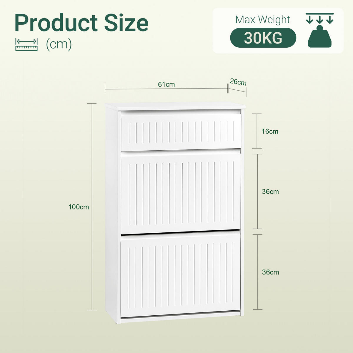 SCHUHSCHRANK Weiß mit Schublade, 2 Klappen, 10 Paar bis EU 46, 26 cm tief, für schmale Flure - Weiß, Holzwerkstoff (61/100/26cm) - SoBuy