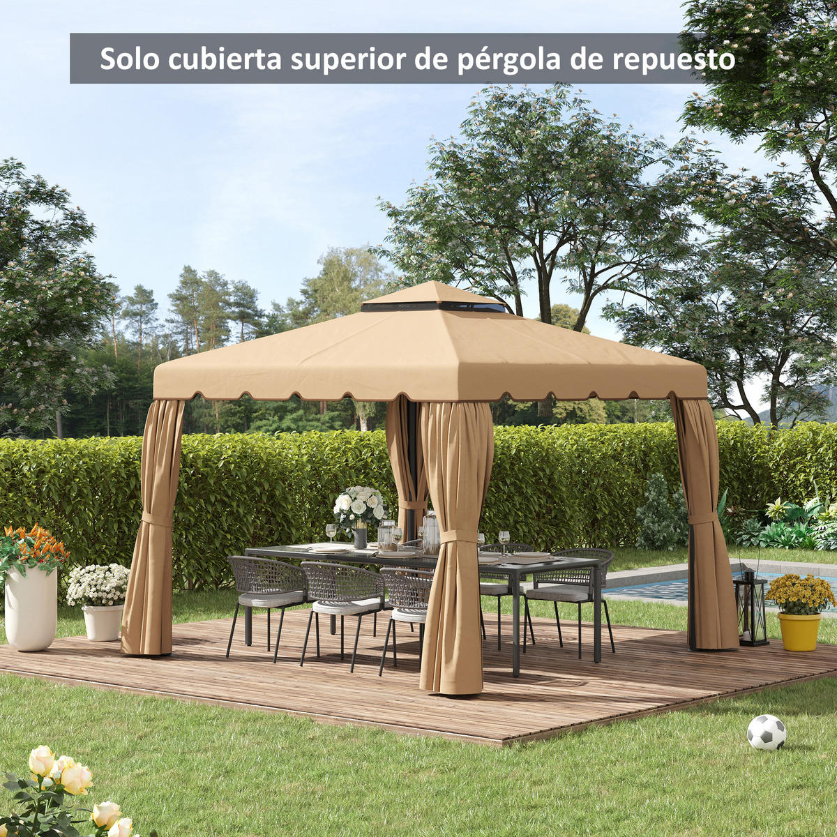 ERSATZDACH, für 3x3 m Pavillon mit Doppeldach und 8 Abflusslöchern, khaki - Multicolor, Kunststoff (300/300cm) - FORIOUS