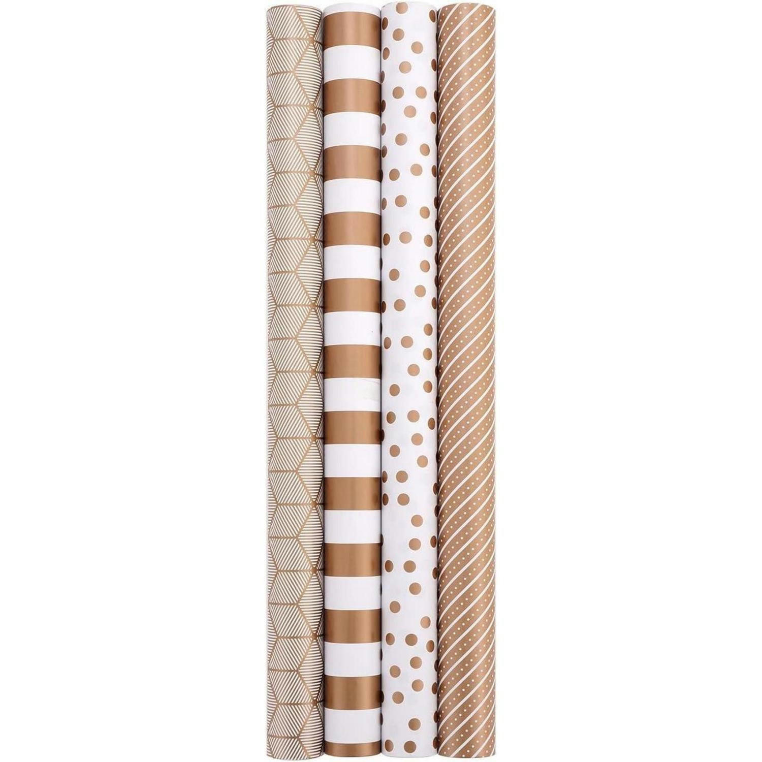 GESCHENKPAPIER 5er Set 44 cm x 3 m Gold Punkte Streifen - Multicolor, Papier (44/44/44cm)