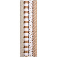 GESCHENKPAPIER 5er Set 44 cm x 3 m Gold Punkte Streifen - Multicolor, Papier (44/44/44cm)