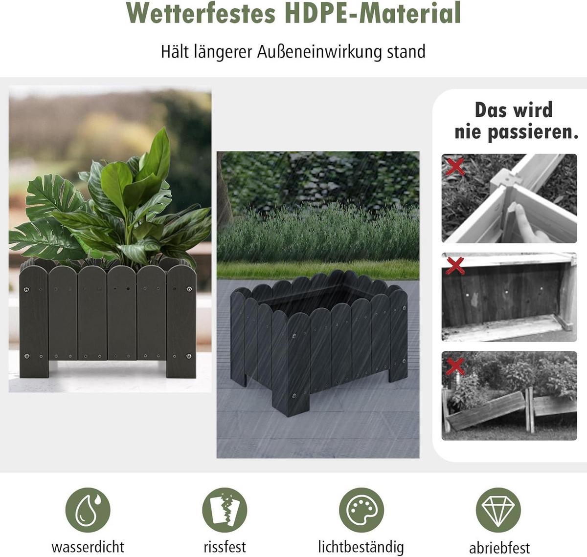 BLUMENKUBEL 2er-Set Grau - Grau, Kunststoff (30cm) - COSTWAY