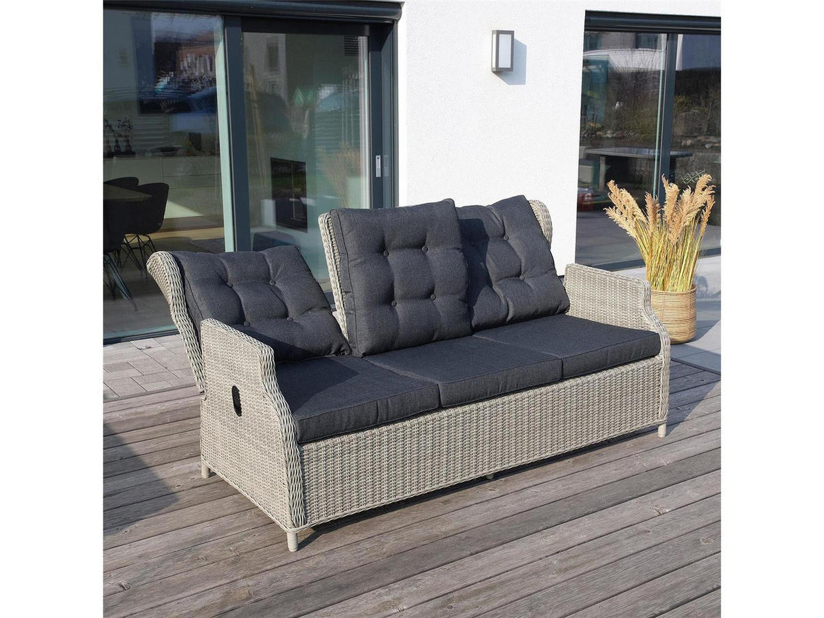 GARTEN-SITZGRUPPE Bilbao Grau Polyrattan für 7 Personen - Grau, Naturmaterialien - Green Spirit