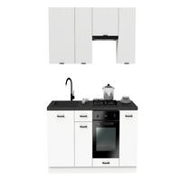 KÜCHENZEILE 200 cm mit Arbeitsplatte - SIMPLY Z21 - in Weiß Matt / Weiß Rille - Schwarz/Weiß, Holz/Holzwerkstoff (200/212/53cm)