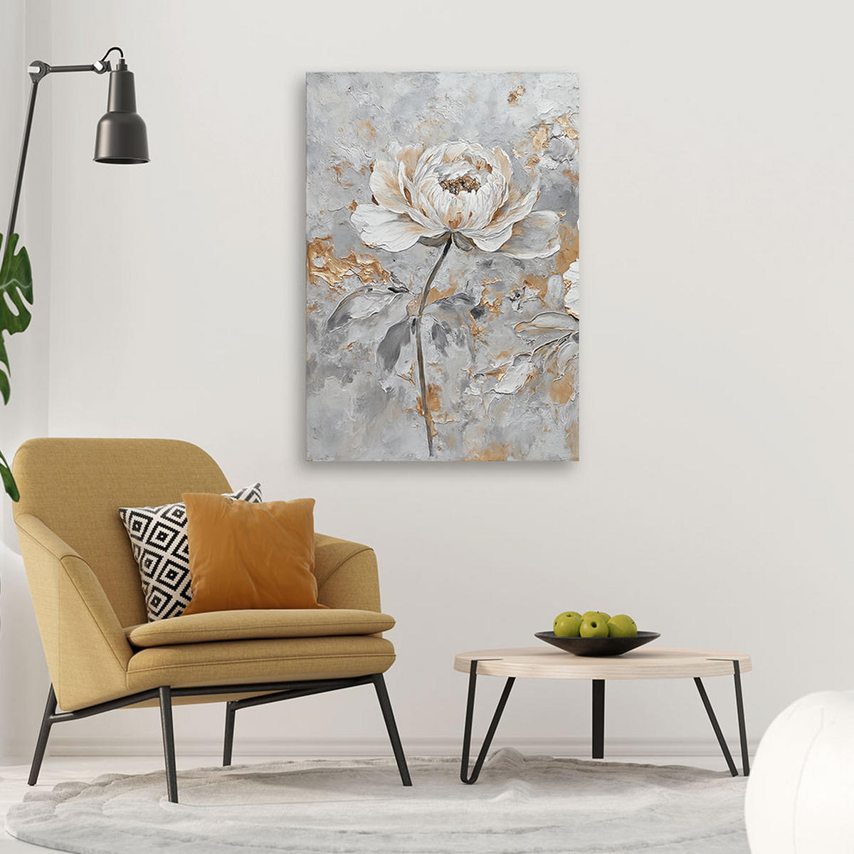 WANDBILD rose blume silber gold - Silberfarben, Textil (40/60cm) - Feeby