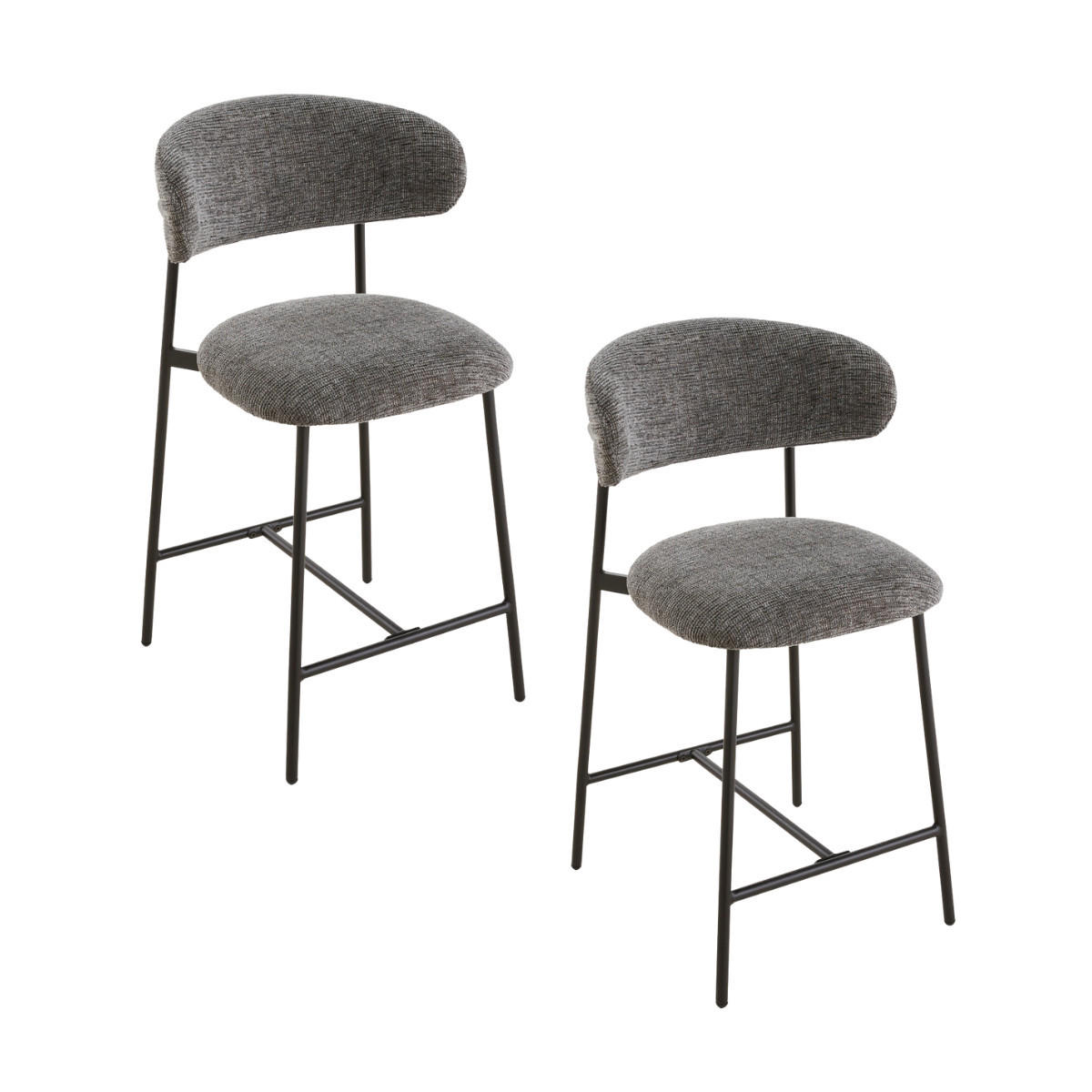 2ER-SET Hocker aus meliertem Stoff mit Metallbeinen Draco 52/53/94 cm - Grau, Holzwerkstoff (53/94/55cm) - Calicosy