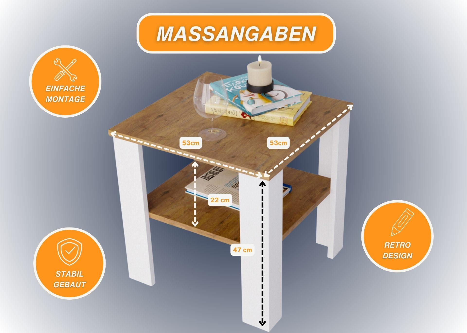 COUCHTISCH Lara53 53/47/53 - Nussbaumfarben/Weiß, Holzwerkstoff (53/53/47cm) - RAUMHIRSCH FURNITURE