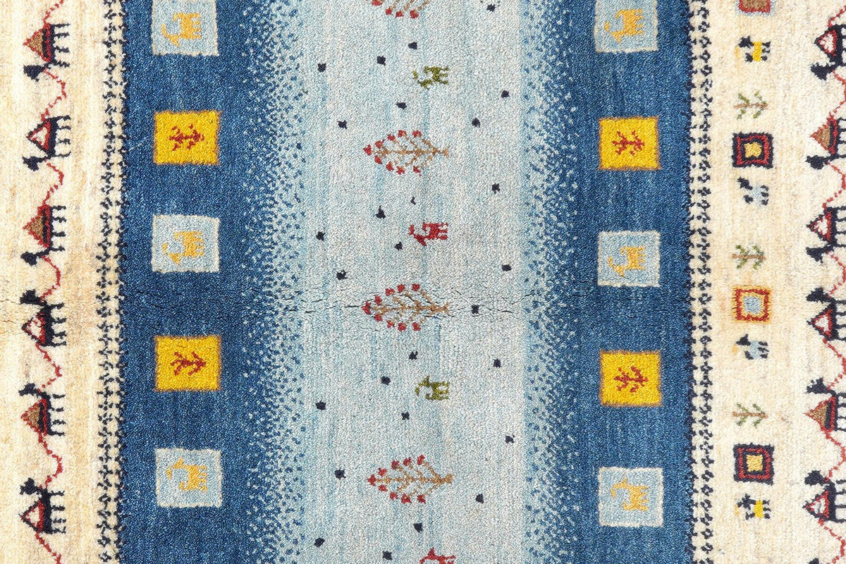 GABBEH-TEPPICH handgeknüpft Rizbaf Blau 199/152 cm Schurwolle - Blau, Textil (152/199cm) - Looma