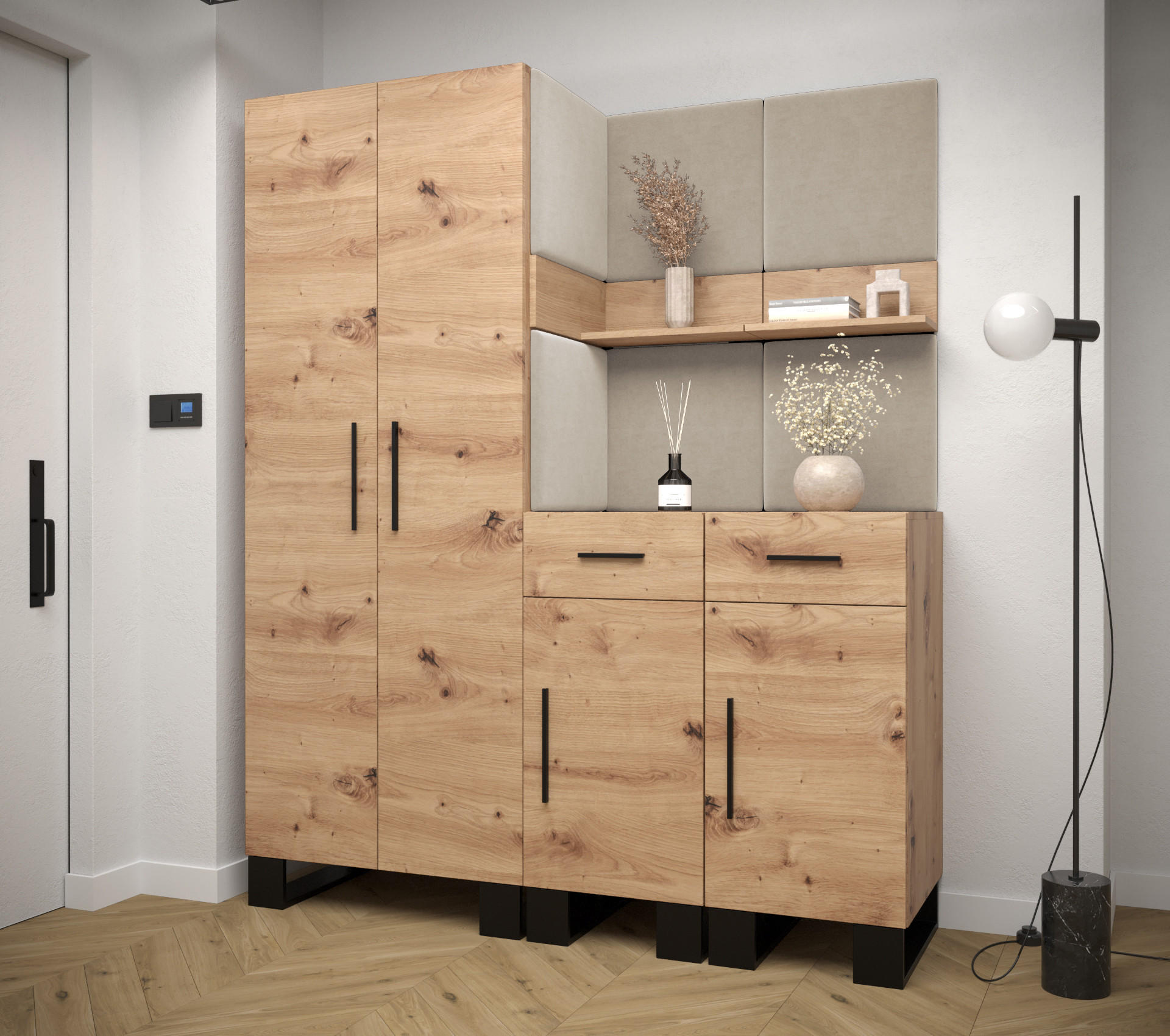 GARDEROBEN-SET 196/158/45,6 - Creme/Schwarz, Holz/Kunststoff (158/196/45.6cm) - Abiks Möbel