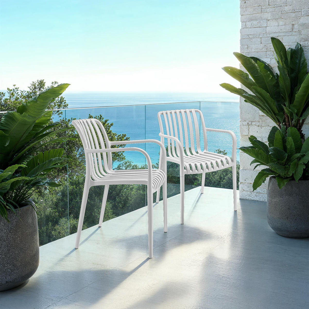 GARTENSTÜHLE Alcudia,54,5 x 58 x 80,5 cm, Belastbarkeit 120 kg,weiß - Creme, Textil (54.5/80.5/58cm) - tectake