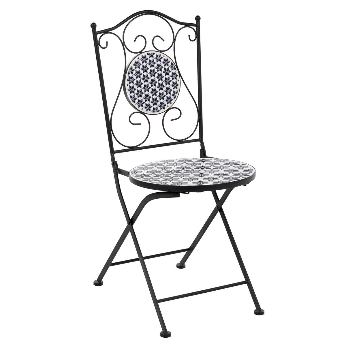 GARTENSTUHL 2er Set klappbar Metall Weiß/Blau Sirolo - Blau/Schwarz, Metall (40/90/44cm) - Beliani