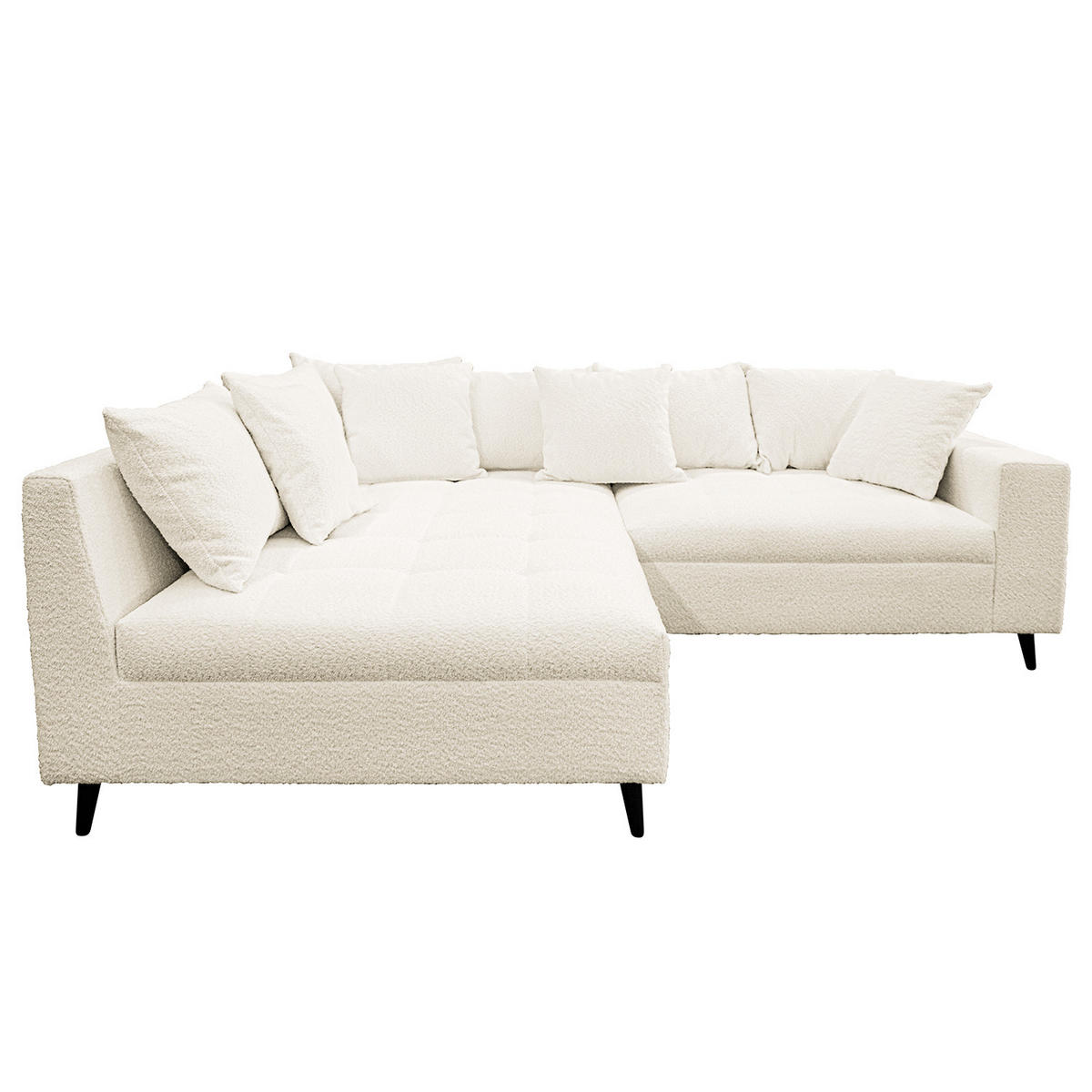 ECKSOFA mit Ottomane und Hocker - Schwarz/Weiß, Birkenholz/Textil (247/174cm) - home24