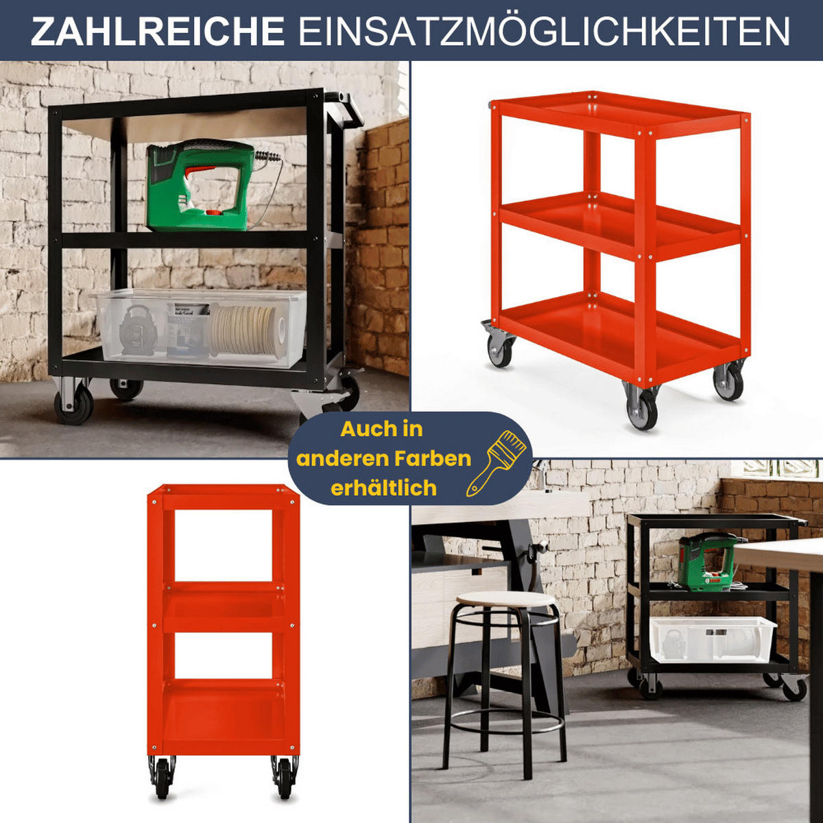 TISCHWAGEN mit Rollen Werkstattwagen AGUS 81,6x70x40cm Rot - Rot, Metall (70/81.6/40cm) - DELUKE