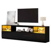 TV-ELEMENT 180/35/60 cm Hochglanz Schwarz mit LED-Beleuchtung und 4 Türen - Schwarz, Holzwerkstoff (35/60/180cm) - Korfee