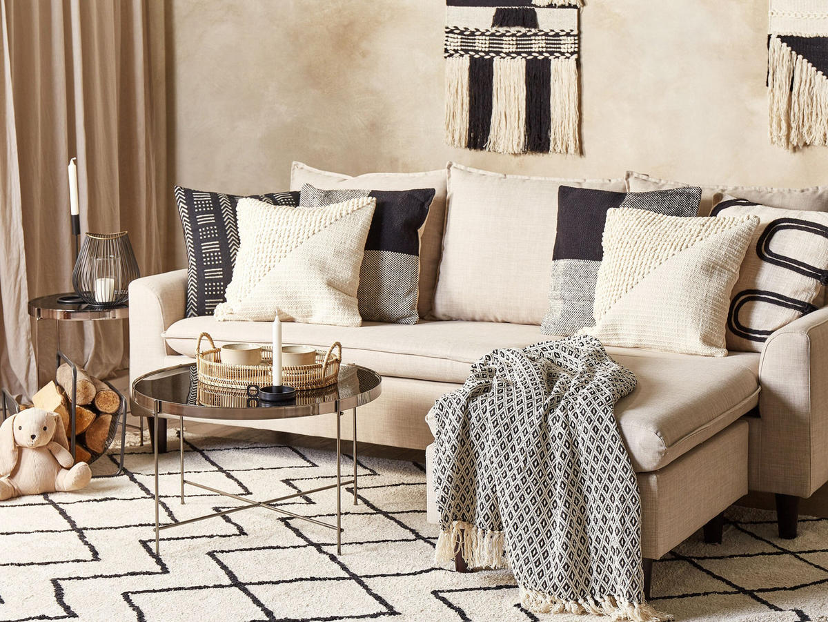 DEKOKISSEN 2er-Set Creme 45/45 cm Pellaea - Creme, Naturmaterialen/Textil (45/45cm) - Beliani