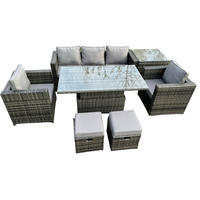 GARTENTISCHGRUPPE Polyrattan 7-Sitzer - Dunkelgrau/Grau, Glas/Kunststoff - Fimous