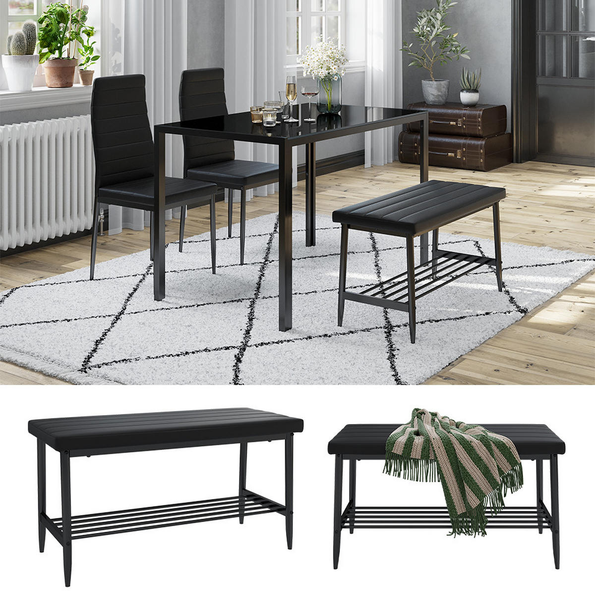 SITZBANK Grand Schwarz 85 x 35 cm - Schwarz, Textil (85/46.5/35cm) - Vicco