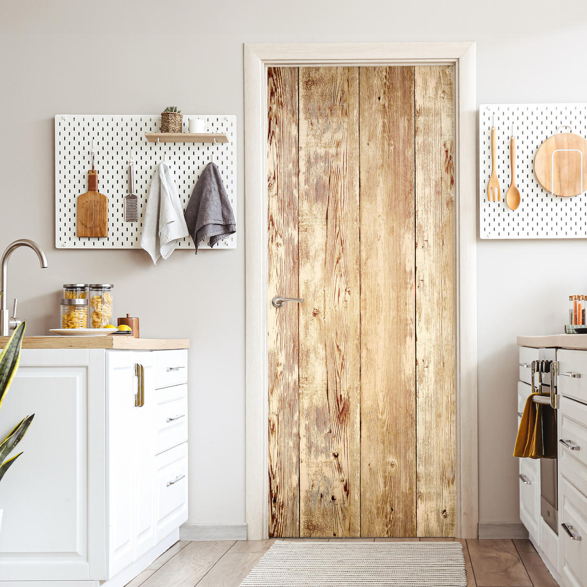 TÜRAUFKLEBER Selbstklebend - Holz - Vintage - Regal - Eiche 95x215 cm - Türtapete - Honigeiche, Kunststoff (95/0.1cm) - MuchoWow