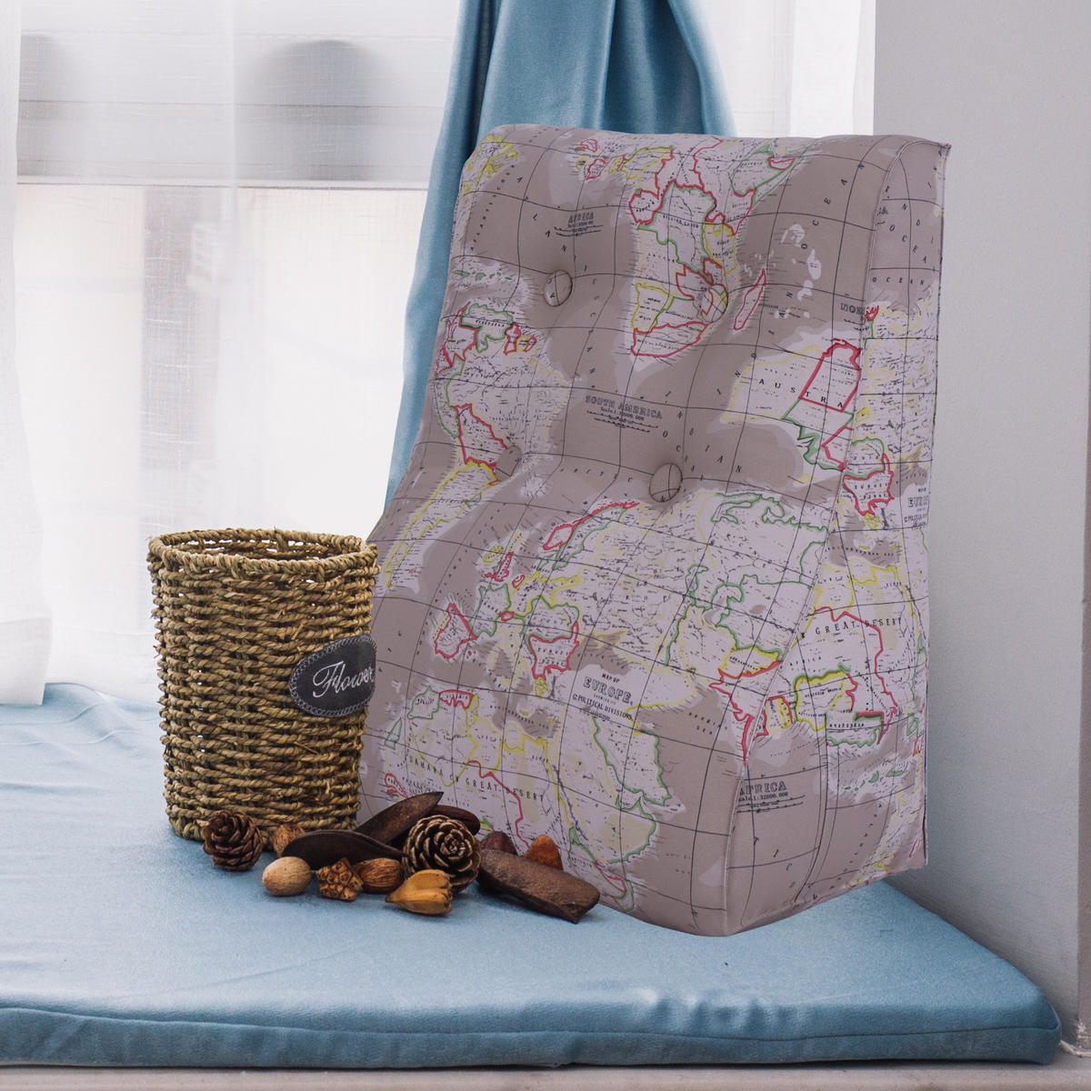 KEILKISSEN Kontur 100% Baumwolle Weltkarte 60 cm - Ecru, Textil (55/60cm) - Vercart