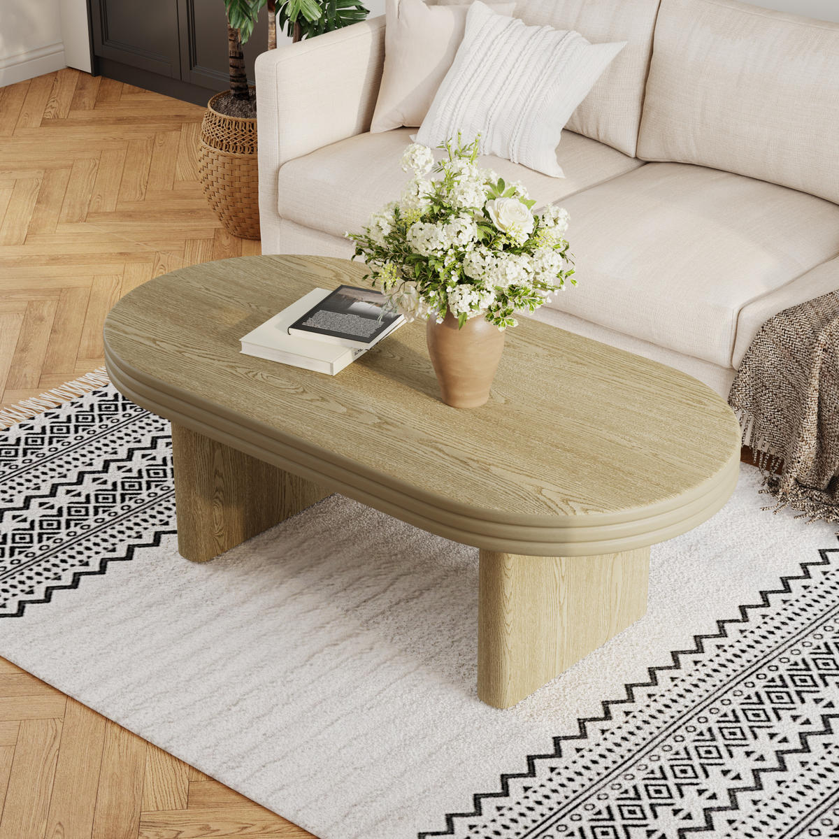 COUCHTISCH 120/60/41,5 cm Natur aus MDF mit eleganter ovaler Tischplatte - Naturfarben, Holzwerkstoff (120/60/41.5cm) - OKWISH