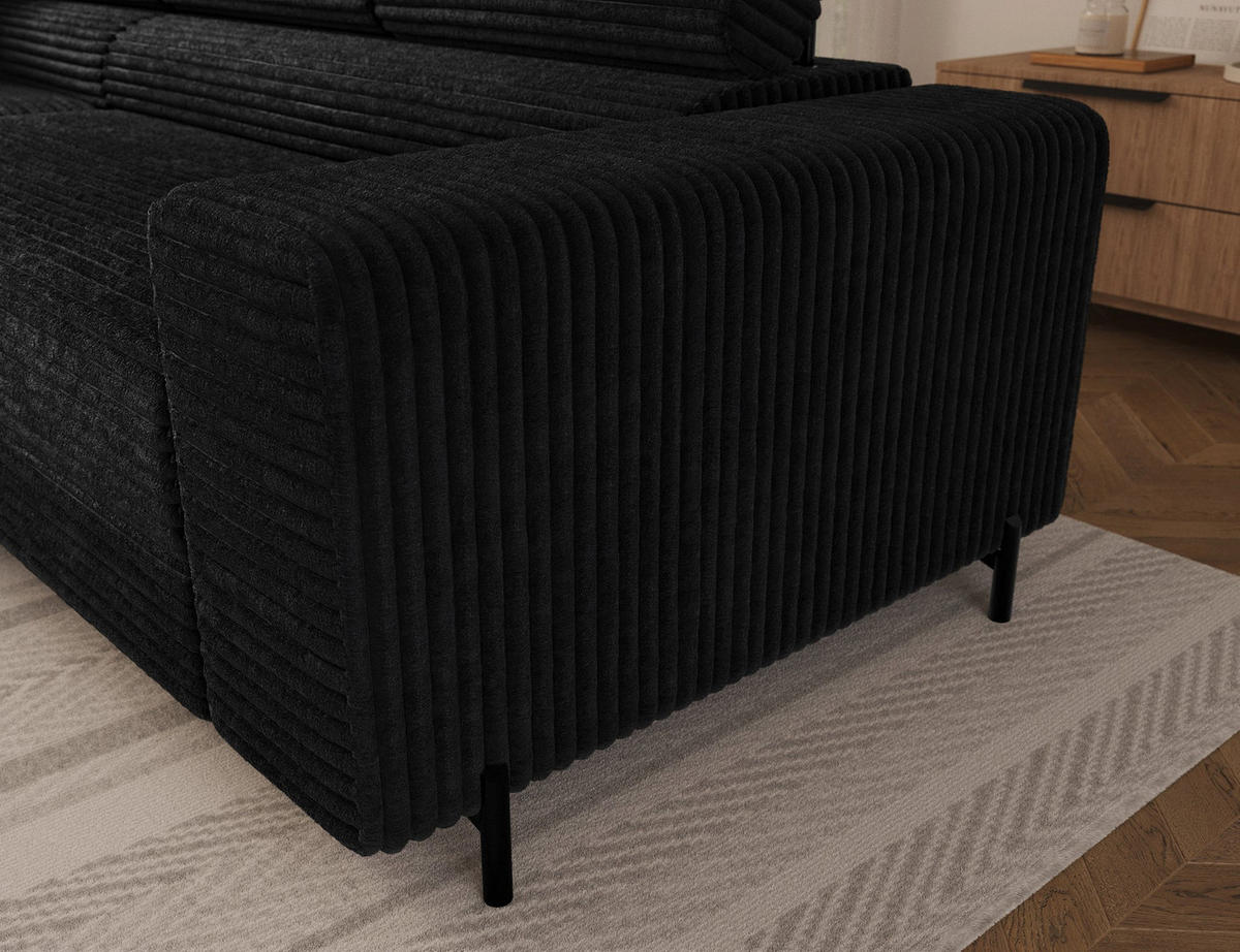 ECKSOFA COLESIO L-Form, Schlaffunktion, Bettkasten, verstellbare Kopfstützen, Wellenfederung, Metallfüße, breiter Cordstoff - Schwarz, Kunststoff/Metall (269/204cm) - Wohnideebilder