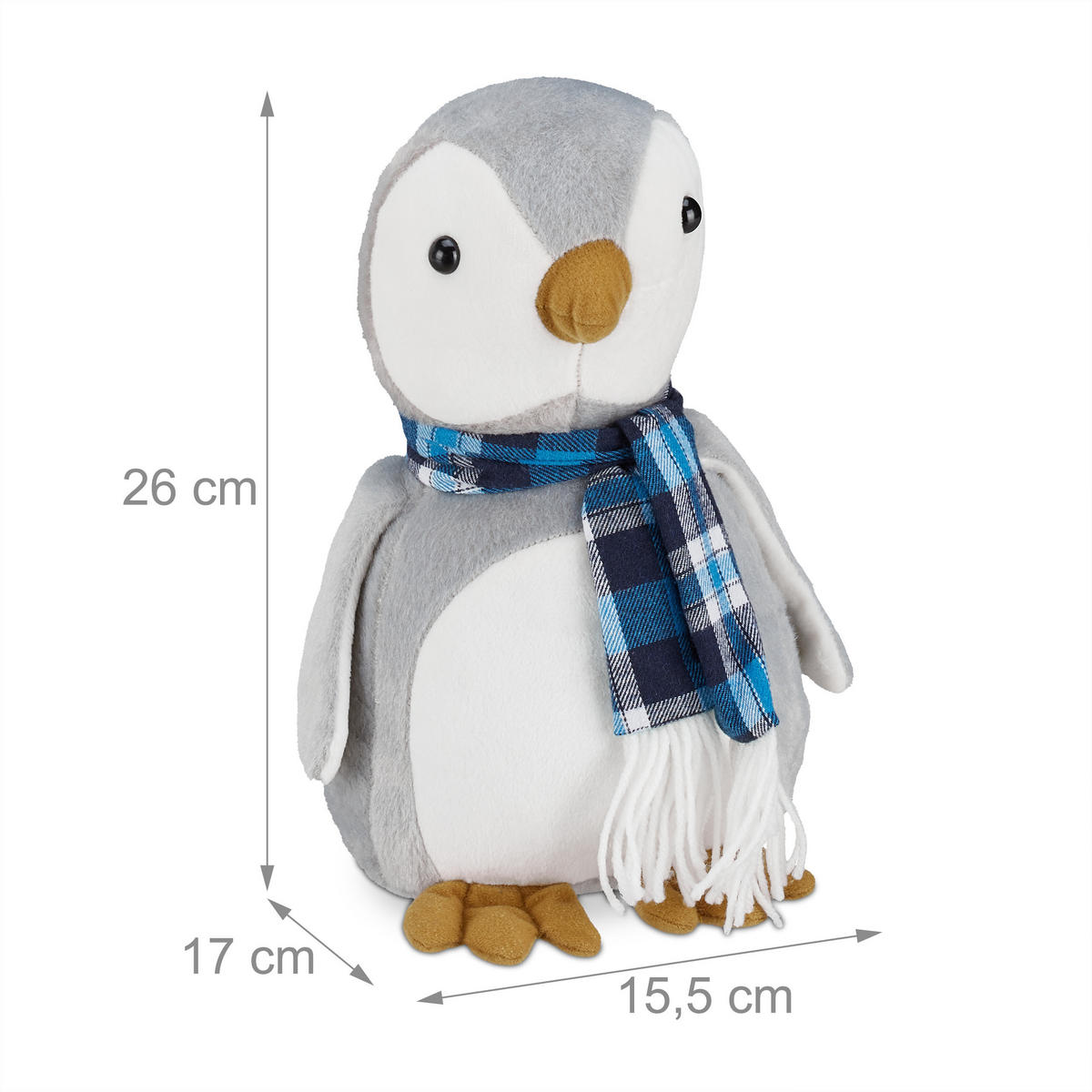 DÖRRSTOPP Grå vit pingvin - Multicolor, Textil/Naturmaterial (15.5/17cm) - Relaxdays