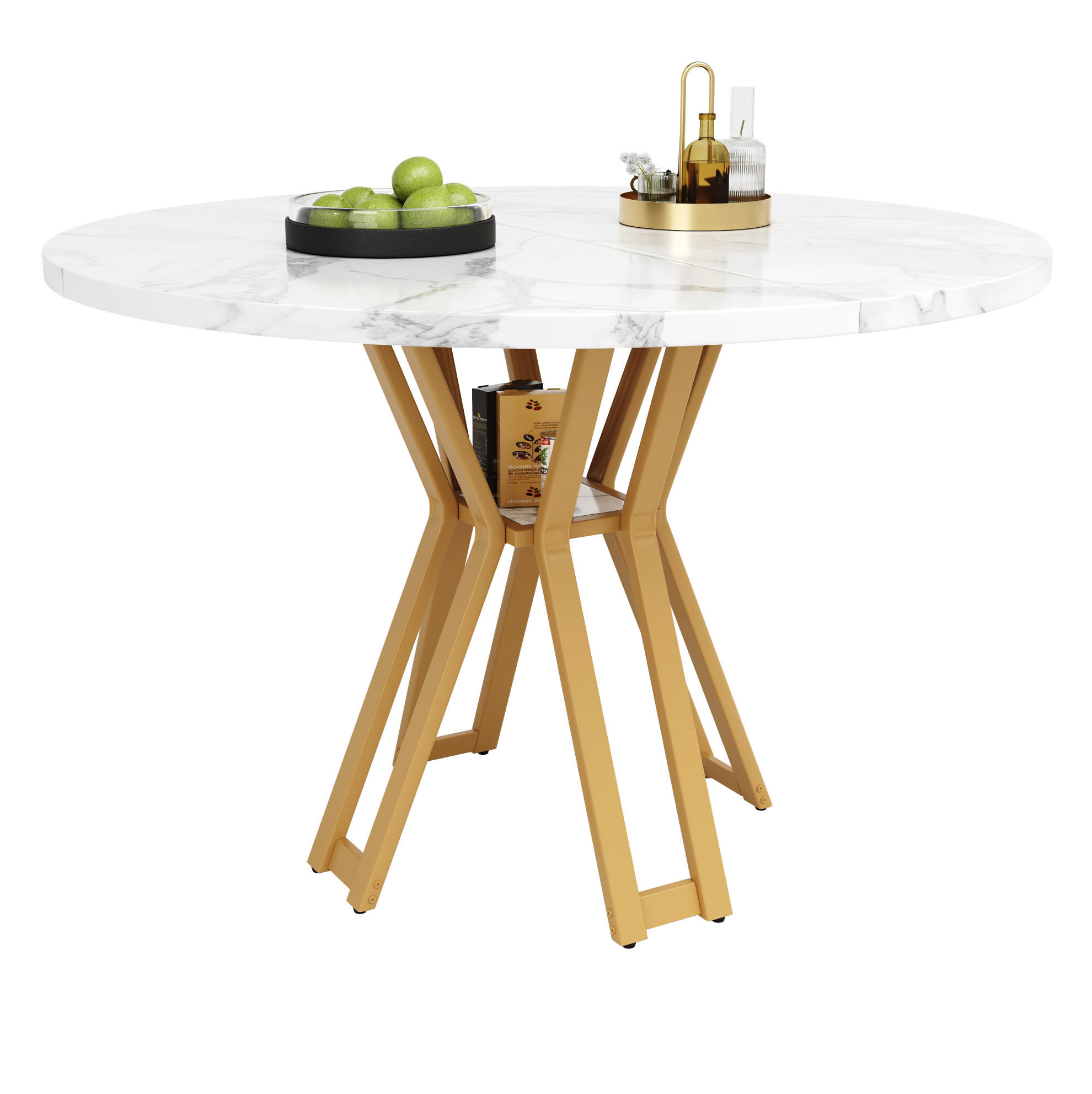 ESSTISCH 100/100/76 cm Gold/Weiß aus MDF und Metall mit verstellbaren Füßen - Weiß, Holzwerkstoff (100/100/76cm) - OKMYHOME