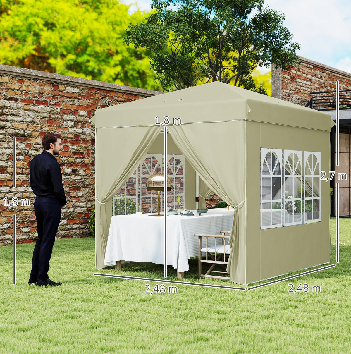 PAVILLONS aus Polyester 248x248x270 cm in Beige mit Pop-up-Mechanismus - Beige, Textil (248/270/248cm) - Modfu