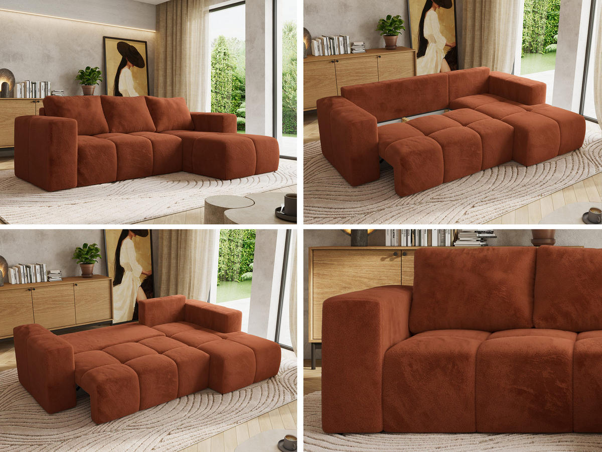 ROHOVÁ SEDAČKA MONIVA L - Oranžová Plyš - Pravá Strana - pomerančová/černá, textil/plast (266/164cm) - MKS