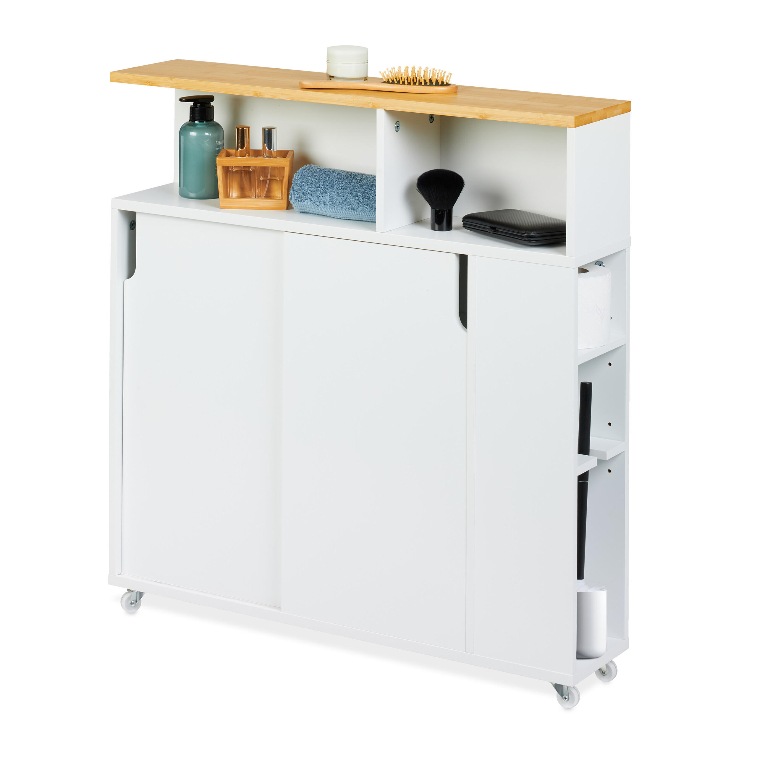 Relaxdays SKŘÍŇKA Bílá přírodní do niky na kolečkách MDF bambus 6 přihrádek