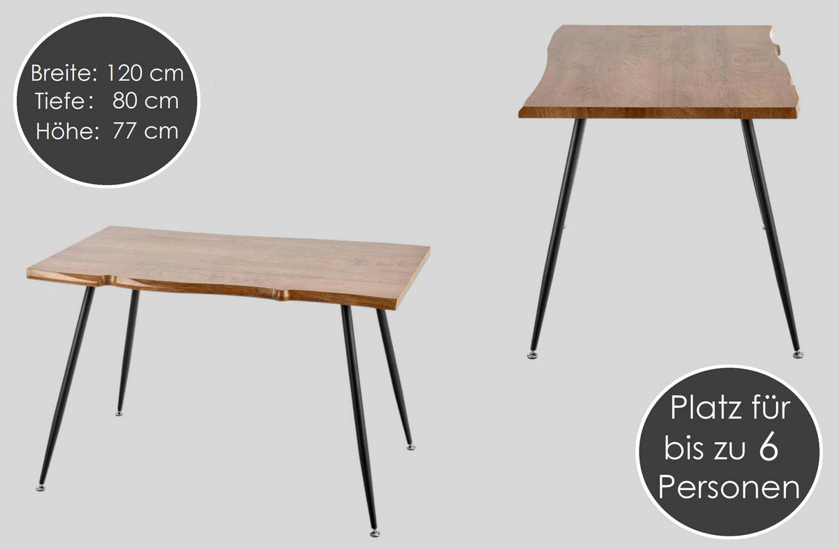 ESSTISCH rechteckig Eiche Natur Echtholz Baumkante - Eichefarben, Holz (80/120/77cm) - designimpex