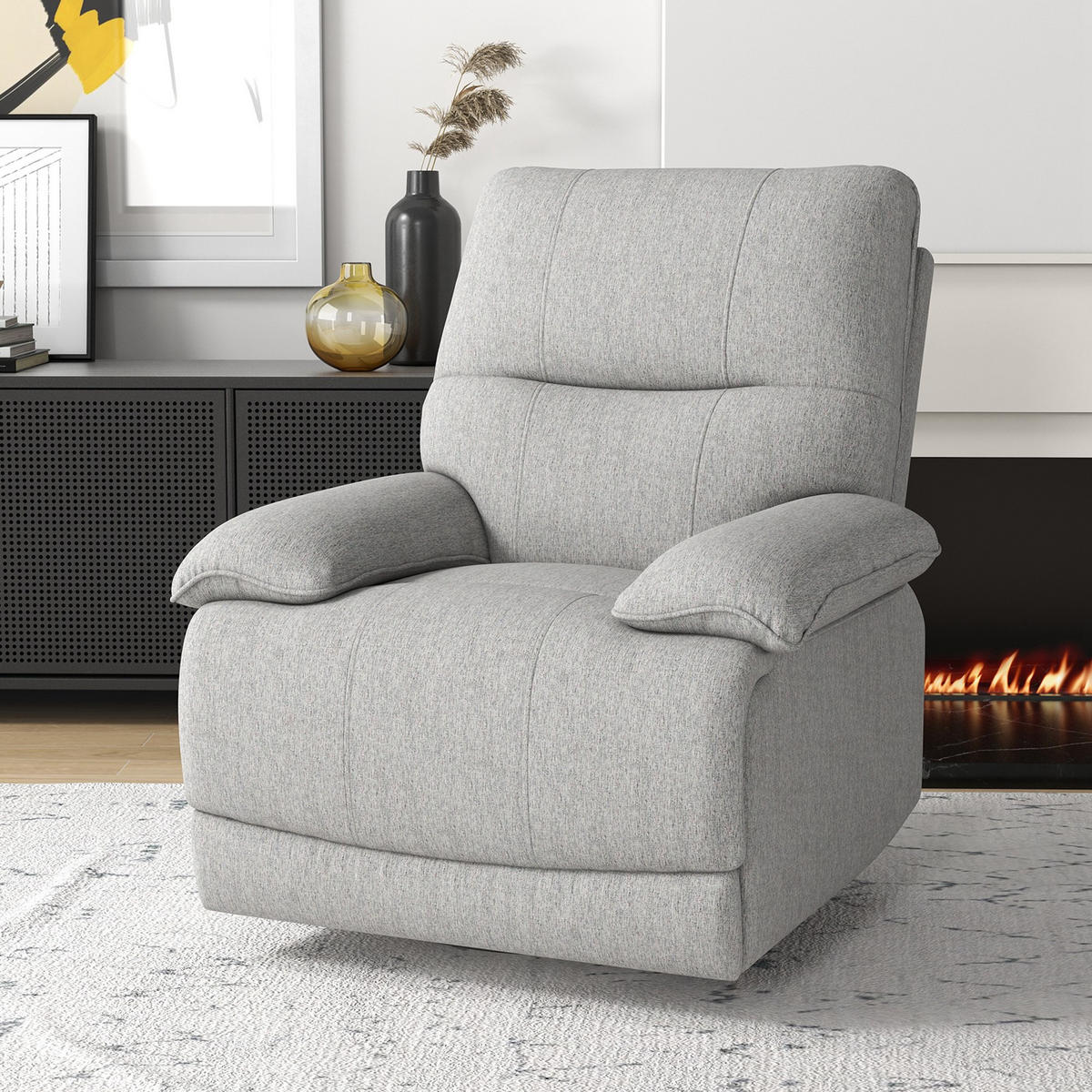 RELAXSESSEL Fernsehsessel mit Liegefunktion, Leinenoptik, bis 160 kg, Hellgrau - Hellgrau, Textil (98/101/89cm) - HOMCOM