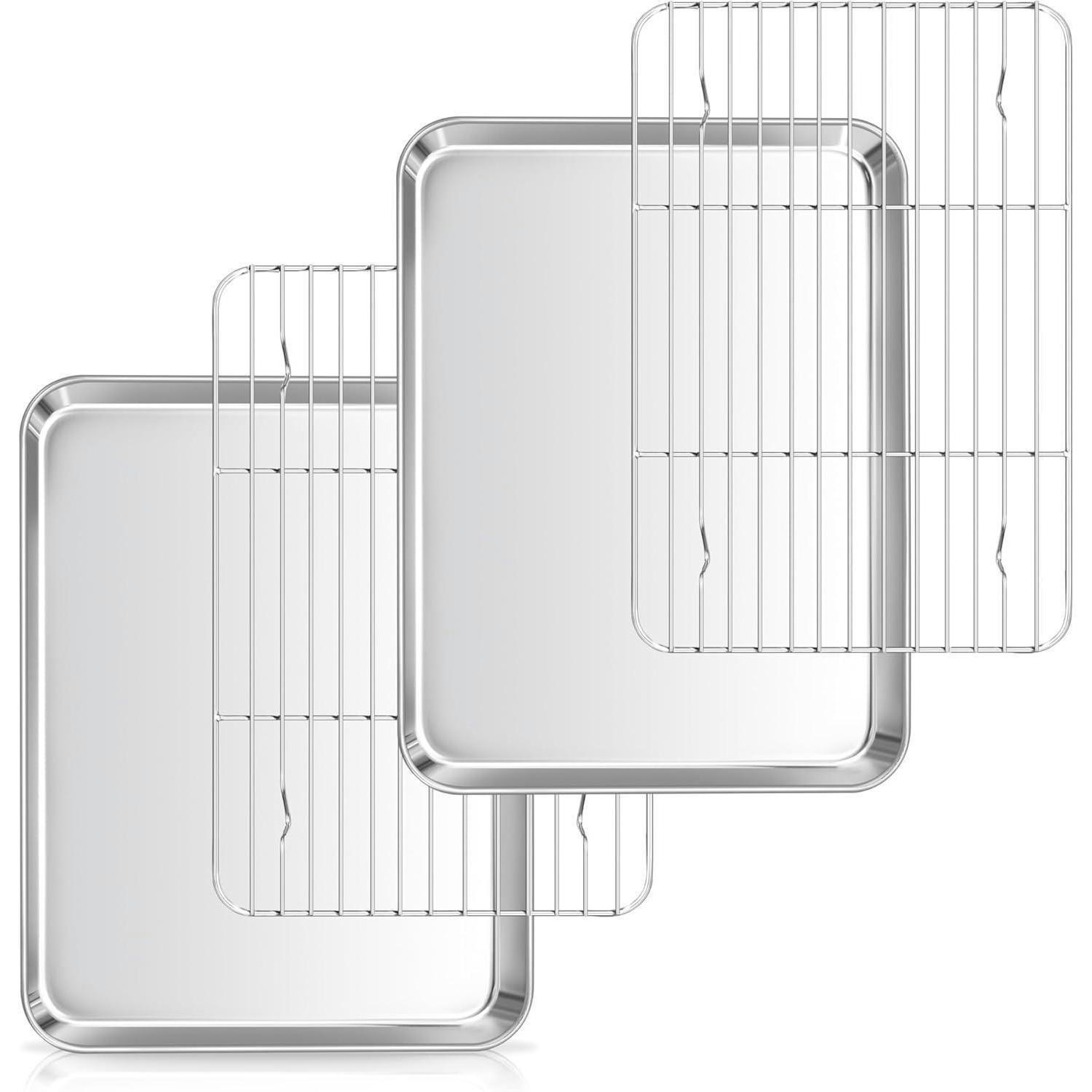 BACKBLECH mit Abkühlgitter Set 2-teilig Edelstahl 23,7 x 17,9 cm - Silberfarben, Metall (17.9/2.5/23.7cm)