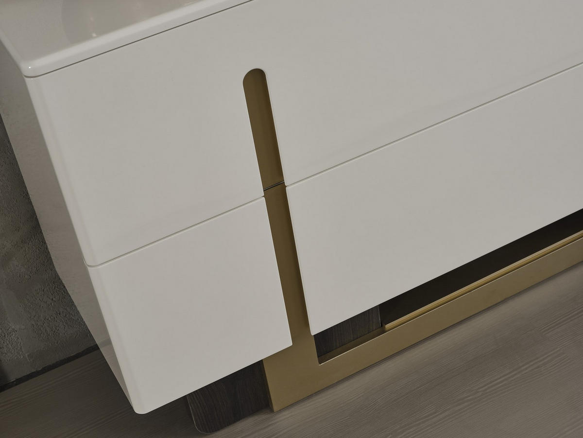 BETTANLAGE PEDRO BROWN Schlafzimmer-Set, 4-teilig, Braun, Bett mit Kopfteil, 2 Nachttische und Kommode - Braun, Leder/Holzwerkstoff (160/200cm) - Villa Möbel