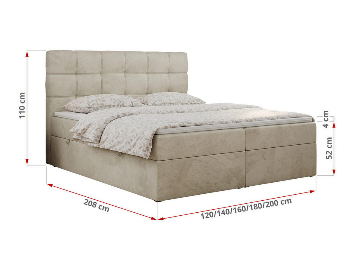 BOXBETT ERNI 180/200 - Beige Velvet - H3 - Beige, Holz/Textil (180/200cm) - MKS