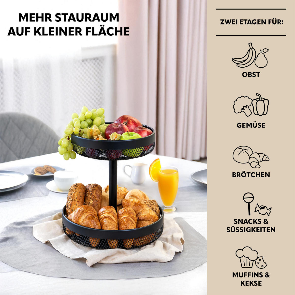 OBSTKORB, schwarz, Metall - Schwarz, Metall (31.5cm) - eluno